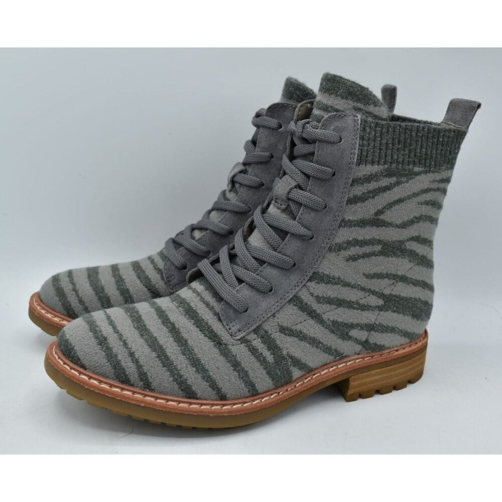 Sofft Womens‎ Size 7 Landee Grey Tiger Lace Up Knit Combat Boots Shoes